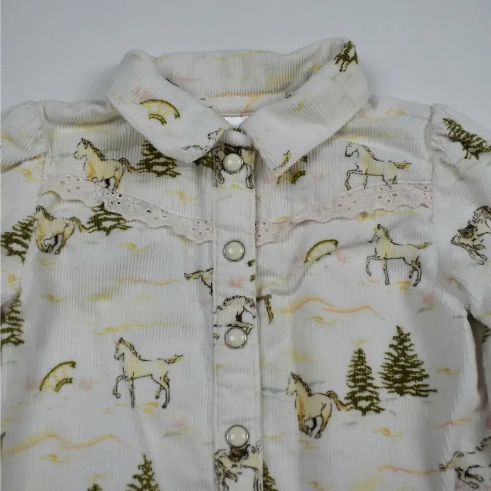 Gymboree Girls 12-18 Month Corduroy Horse Shirt Long Sleeve Western Cowgirl Top